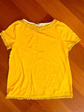 Boden Thelma Yellow Womens Size 4 Embroidered Cotton Short Sleeve Tee T-Shirt